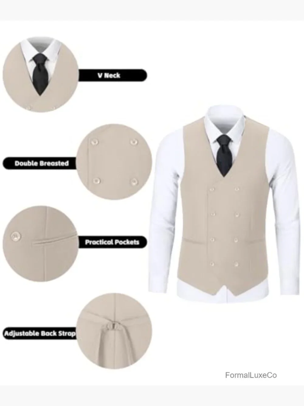 Men's 3-Piece Slim Fit Suit Set Double Breasted Blazer Vest Pants Tuxedo